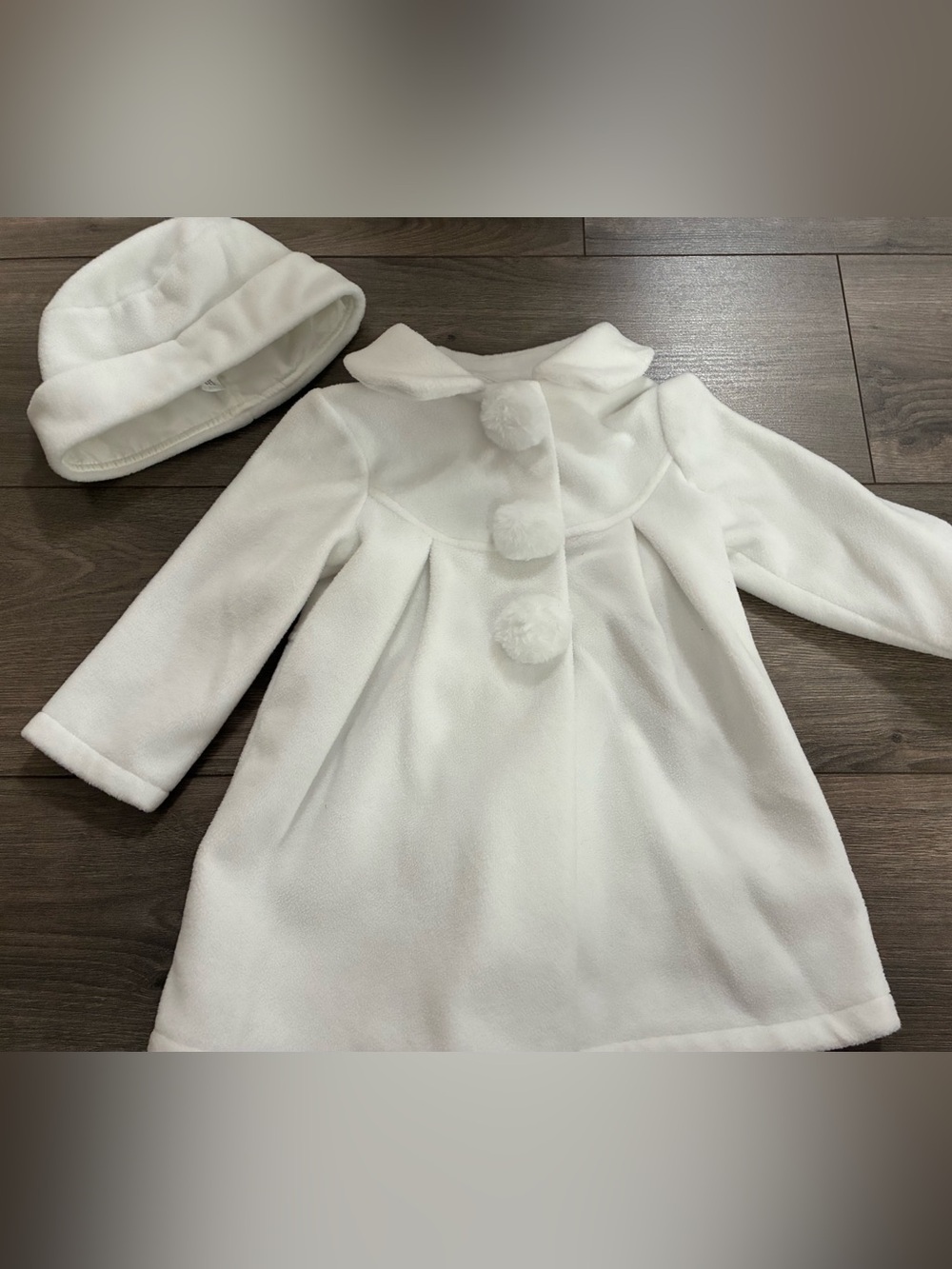 Starting Out Cream Pom-Pom Hooded Pea Coat with Matching Hat